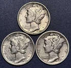 1940 PDS Silver Mercury Dime Lot 10c 3 Coin Set