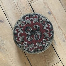 Antique Victorian Walnut Beaded Embroidered Low Foot stool  Floral Needlework