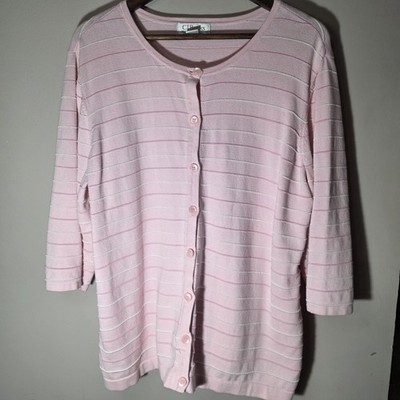 CJ Banks Womens Striped Button-Up Blouse 2X Pink Spring Bohemian Ribbed Texture