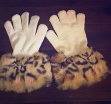 Vintage 80s Winter Gloves with Leopard Fur Cuffs Small