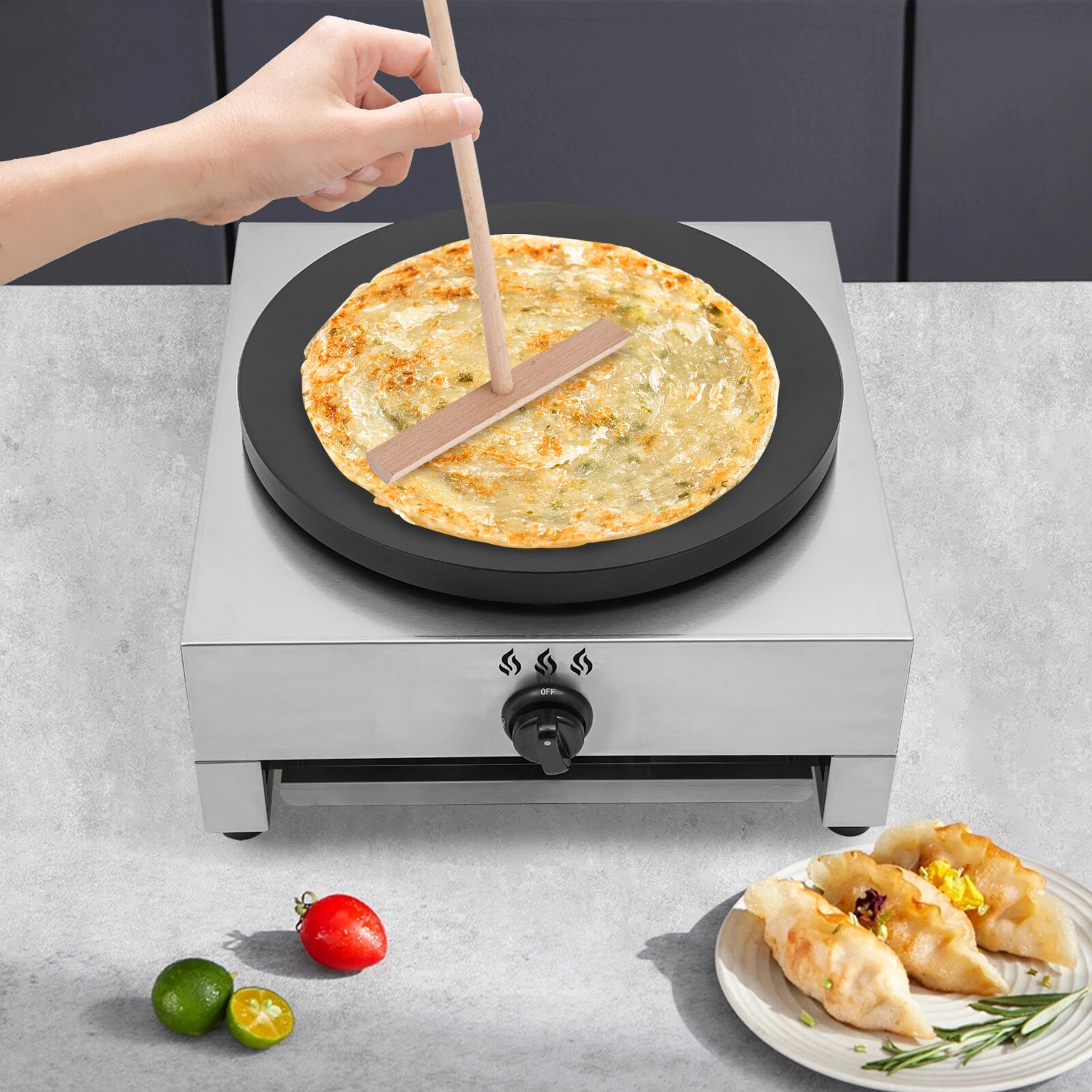 Tabletop Commercial Crepe Maker Machine Pancake Big Hotplate Gas Pancake Cooker