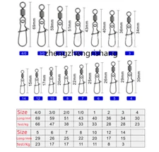 20~100Pcs Ball Bearing Snap Swivels with Crane Duo Lock Snap Tackle 14#-4/0#