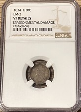 1834 HALF DIME NGC LM-2 VF DETAILS ENVIRONMENTAL DAMAGE