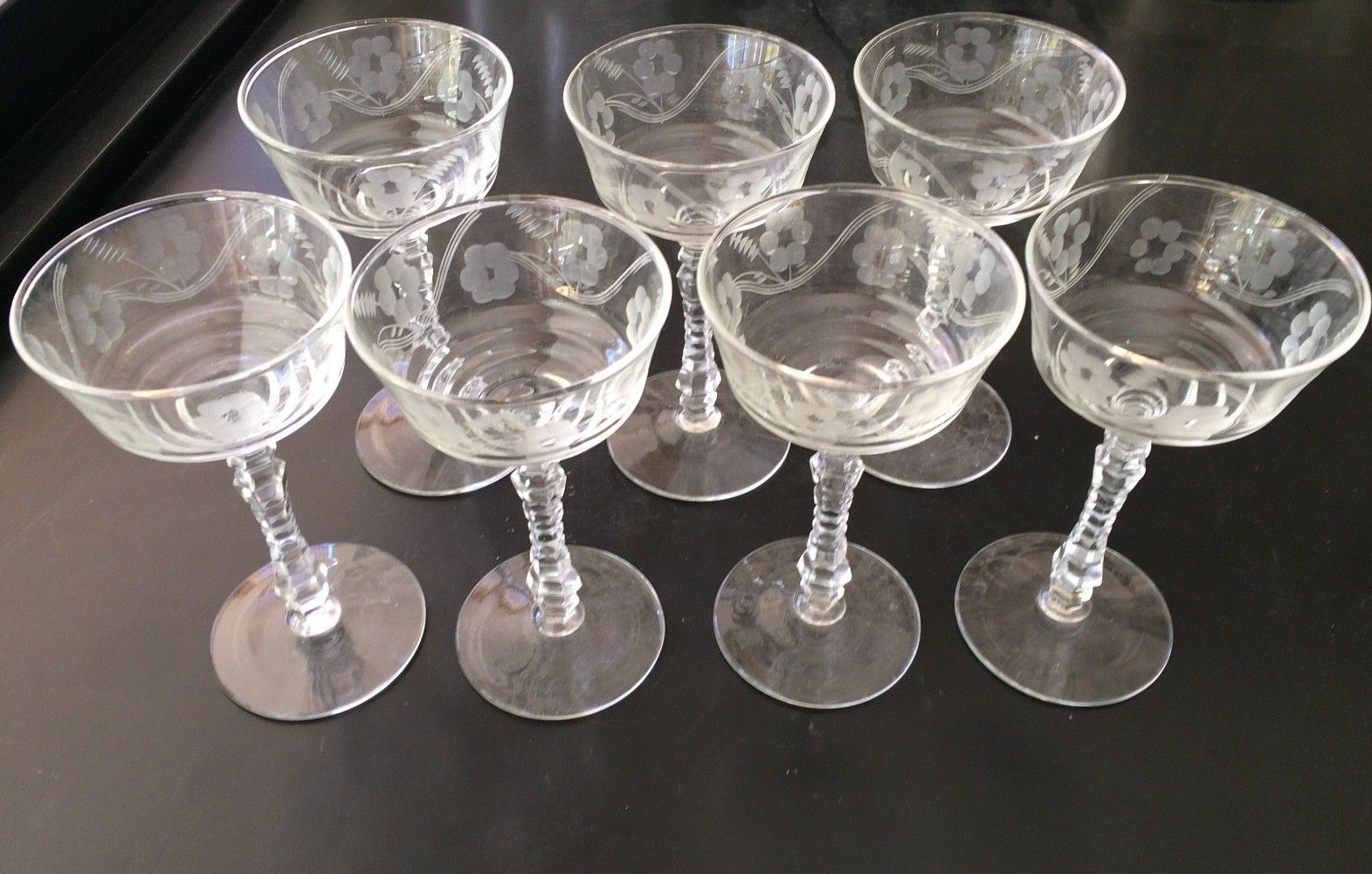 antique etched wine glasses eBay