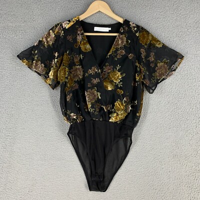 ASTR The Label Bodysuit Medium Eliza Velvet Floral Flutter Overlay Whimsigoth