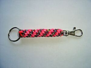 550 ParaCord Neon Green & Gecko Colored Round Braided Keychain w/ a Metal Clasp