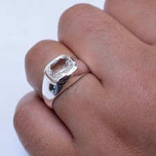Natural Clear quartz Ring 925 Sterling Silver Crystal quartz Ring Handmade-CR014