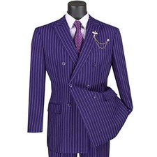 BIG  TALL Men's Purple Pinstripe Double-Breasted 6-Button Classic Fit Suit NWT