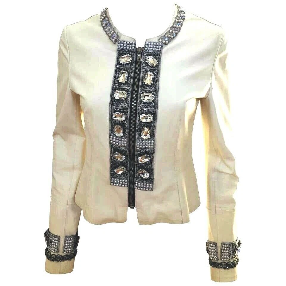 Dolce Gabbana Ivory Runway Lambskin Embellished jacket It 46
