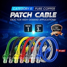 Cat6 Patch Cable 3ft RJ45 Ethernet Pure Copper   1 Pack