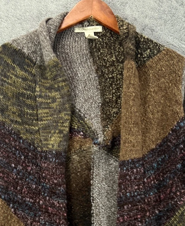 Cárdigan de lana de alpaca A GIANNETTI para mujer suéter mediano boho marrón retazos grueso Foto 3 de 4