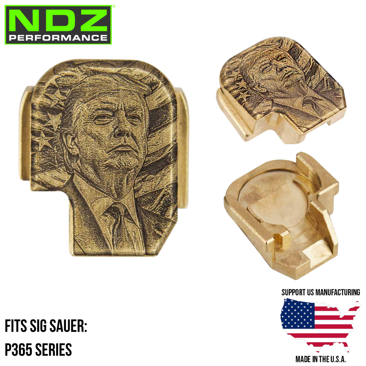 DONALD NDZ Brass Donald Trump Sig P365, P365XL, X Macro, Fuse Slide Cover