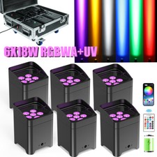 6x18W LED RGBWA UV Battery Wireless DJ Par Wash Lights DMX uplights Flight Case