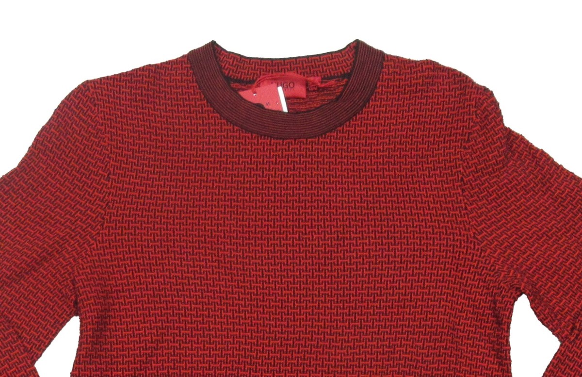 Hugo Boss Red Label Men's Red Struct Textured Graphic Cotton Crew
