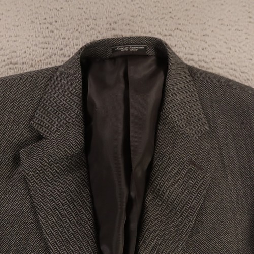 Tweed Jacket L Gray Black Herringbone 100% Wool Blazer Sport Coat 44S NEW - Picture 2 of 17