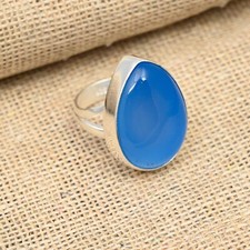Blue Chalcedony Gemstone Handmade 925 Sterling Silver Ring Jewelry