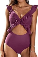 Brand New Ruffle One Piece Swim Suit Sz Large Women Bathing Suit NWT UPF50 