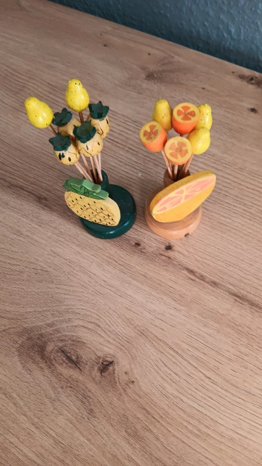 Cocktail Picker, Bowle Spieße, aus Holz mit Ständer aus Holz, Motiv Obst - Bild 2 von 2