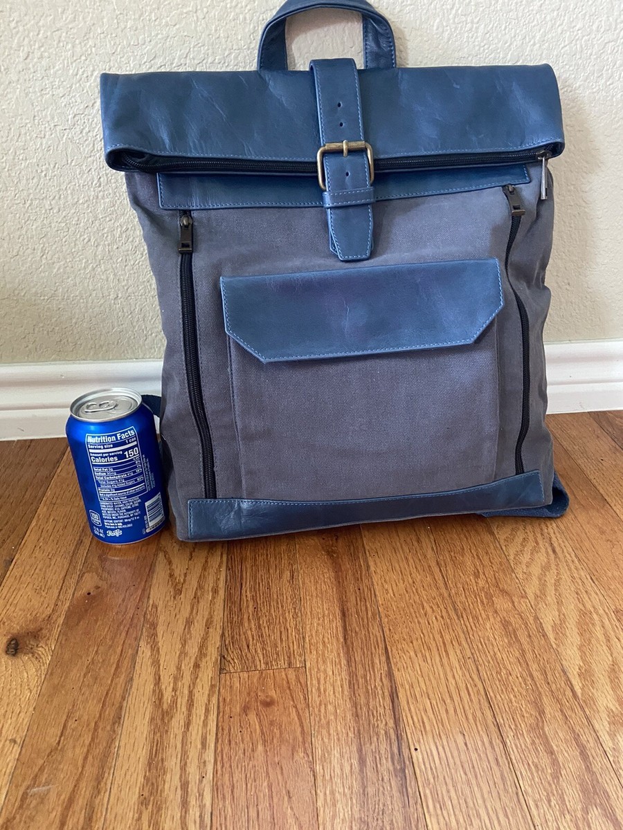 blue canvas and leather backpack Vintage & A front pocket adds accessible storage while padded shoulder straps and a leather carry handle offer all Acacia Blue Canvas Backpack Leather