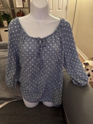 Fred David Dusty Blue Peasant Polka Dot WOMENS PXL