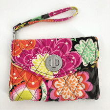 Vera Bradley Wristlet Vibrant Floral Turn Lock Wallet Pink Orange