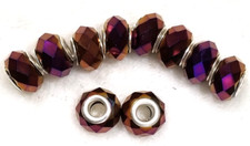 Set of 10 Purple Murano Lampwork European Glass Beads Silver Plated