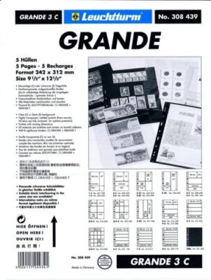 Kunststoffhüllen GRANDE, 3 waagrechte Streifen, glasklar, 5er Pack