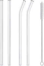 Reusable Glass Straws Set, 4-Piece Drinking Straws with Cleaning Brush, 10" X 10
