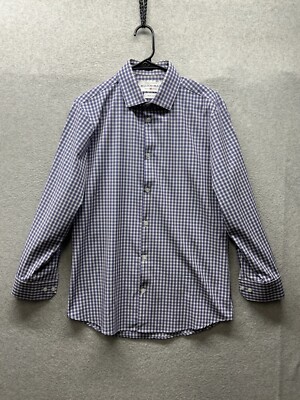 Mizzen + Main Shirt Mens Medium Blue Plaid Leeward Trim Fit Performance Stretch