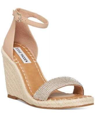 Steve Madden Submit Nude Rhinestone Fashion Open Toe Espadrille Wedge