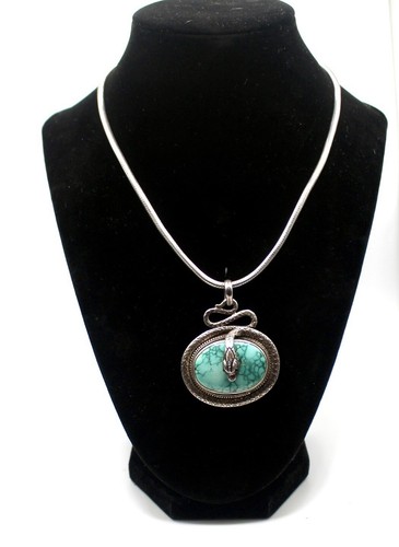 Vintage | Large Turquoise Snake Pendant | Genuine Turquoise | 925 Silver | Blue - Picture 6 of 9