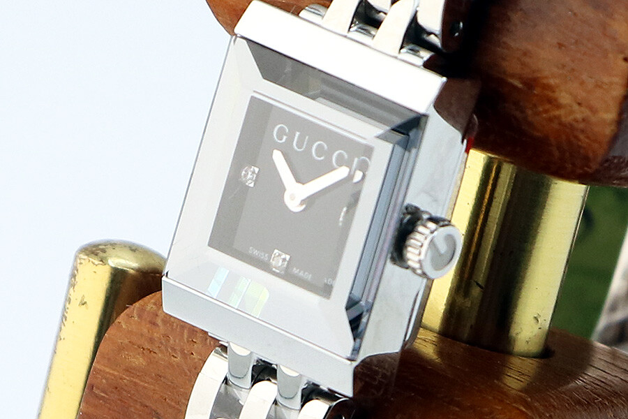 GUCCI G Frame Square YA128.5 Quartz Black Silver SS Square