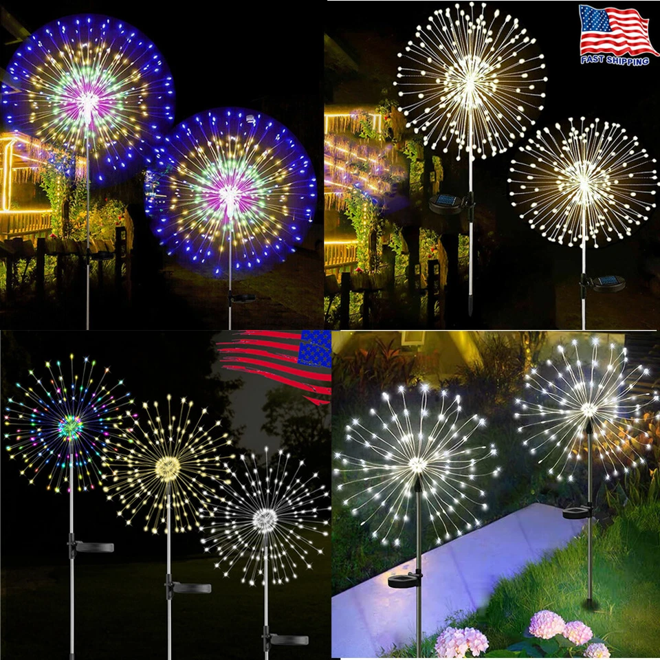Solar Garden Lights Outdoor LED Firework Stake Lamp Yard Waterproof Patio Decor - Image 2 of 4