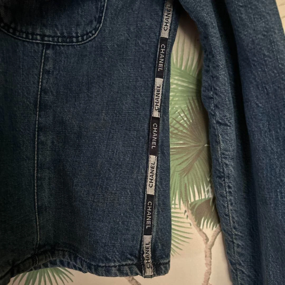 Giacca Chanel Denim Donna Blu Zip Tasca Casual Usata