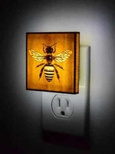 The Honey Bee Night Light - LED light sensing Plug In Laser cut Wood/Plexiglass