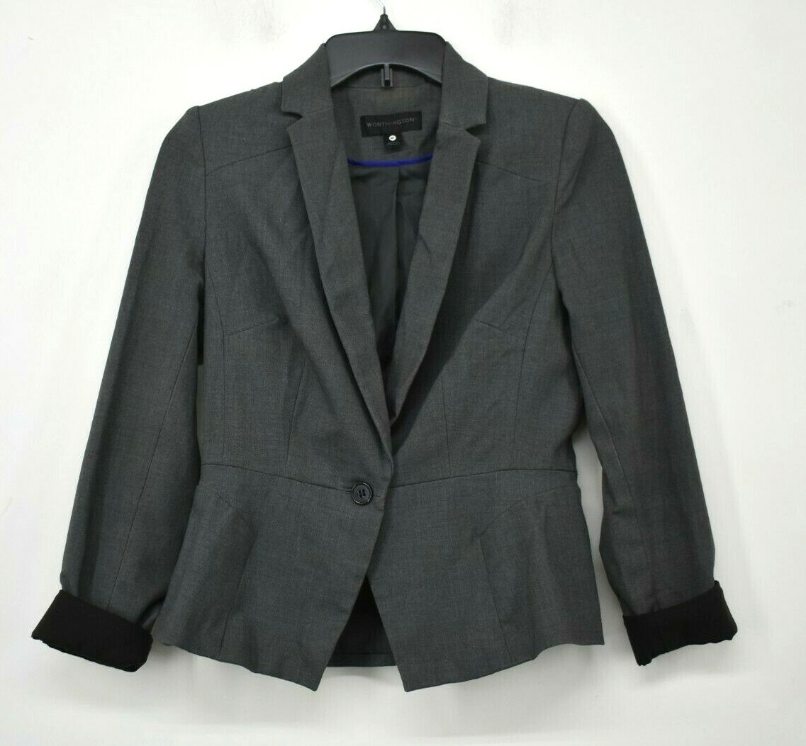 Worthington Petite Womens Gray Notch 