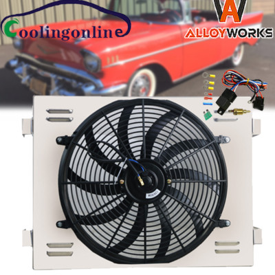 SHROUD+ELECTRIC 16''120W FAN+RELAY FOR 1955 1956 1957 CHEVROLET BEL-AIR NOMAD V8