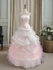 Pink Strapless Organza Evening Dress New High-end Princess Fairy Floor Length