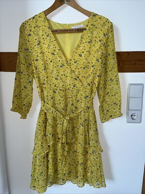 Freebird Damen Kleid Sommerkleid Gelb Floral Gr. L 100% Polyester