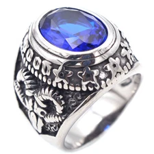 All Seeing Eye Blue CZ Masonic Wedding Ring Stainless Steel Horn Ram Star Ring
