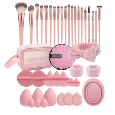 42-Piece Premium Makeup Brush & Tool Set with Sponges and Puffs