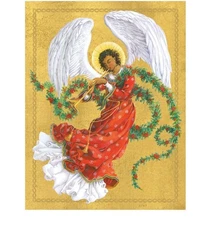 Caspari Boxed Christmas Cards, Angel with Garland - Box of 15 cards & envelopes