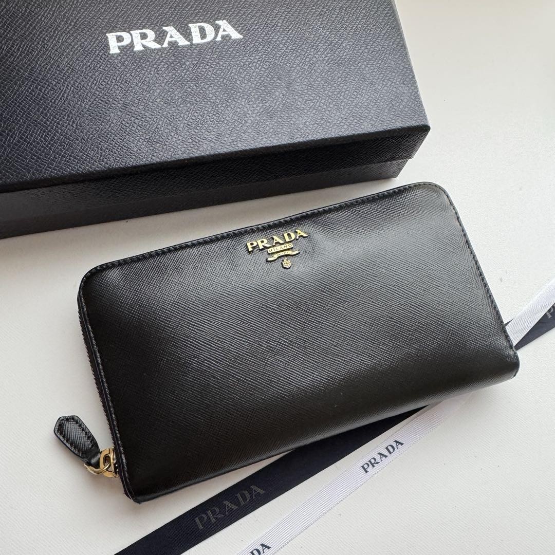 Prada Long Zipper Wallet with Round Logo No Accessories