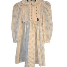 Vintage Polly Flinders Hand Smocked Dress Girls Sz 8 Embroidered Polka Dot