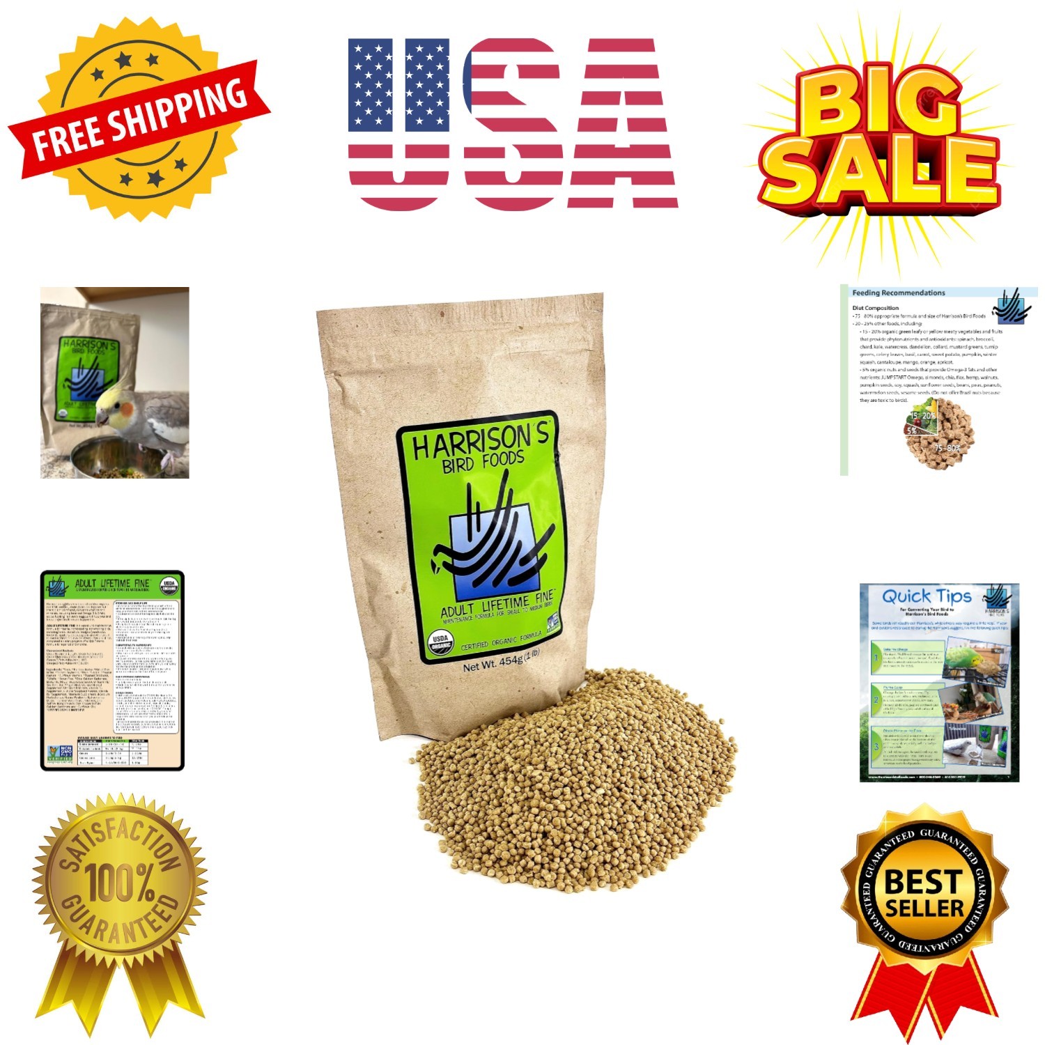 Adult Lifetime Fine Certified Organic Non-gmo Formula Bird Food 1lb