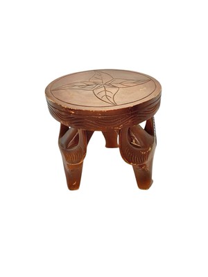 Plant Stand Buffalo Head Shape Vintage Foot Stool Hand Carved Wood Decor