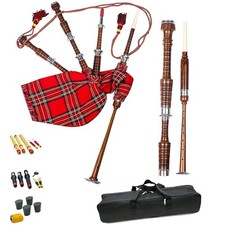 Agile Dragon Highland Scottish Bagpipes -Natural Finish - Silver Mounts with Bag