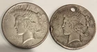 1924 & 1925 SILVER $1 Peace Dollars-2 junk silver coin collection value lot