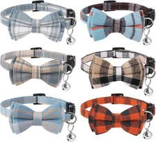 6 Pack Breakaway Cat Collars with Bow Tie and Bell Plaid Cat Collars