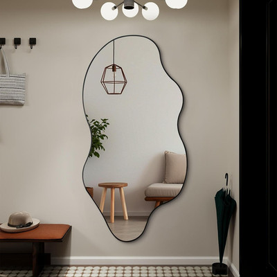 Large Irregular Mirror, 52''x25.5'' Asymmetrical Frameless Mirror for Wall